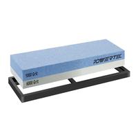POWERTEC Pietra per affilare i coltelli, doppia faccia grana 1000/6000, pietra per affilare i coltelli con base in gomma antiscivolo (71916)