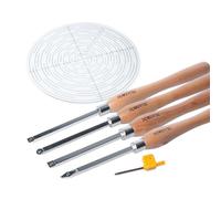 POWERTEC Strumento per tornitura del legno con punta in carburo, 4 pezzi con bussola rotonda da 25,4 cm, strumenti di tornitura per tornio in legno con raggio e bordo piatto quadrato, rotondo e