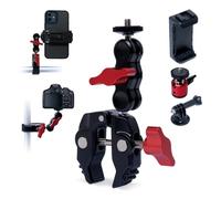 POWERTEC Super Clamp 71925 - Adattatore a doppia testa a sfera a 360° con supporto per treppiede GoPro/Phone e testa treppiede per bici, scrivania, mini proiettore, illuminazione fotografica
