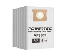 POWERTEC VF3503 Size B Shop Vac Bags for Ridgid 6 Pack, 6-9 Gal. 40153 Vacuum Bags for Ridgid HD9000 & Workshop WS32090F2 Wet Dry Vac (75016-P3)