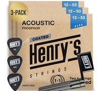 PowerTone - Corde per chitarra western rivestite, 3 plettri e 3 corde extra E1, qualità del suono brillante Western - Acoustic Guitar String 12-53