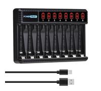 PowerTrust Caricabatterie AA AAA a 8 alloggiamenti con display LCD per batterie ricaricabili Ni-MH Ni-CD AA AAA (ricarica rapida USB, slot indipendente)