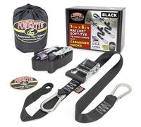 PowerTye 1½" x 6½ft Heavy Duty Ratchet Tie-Downs, Made in USA con Soft-Tye e moschettone ganci + borsa di immagazzinaggio, nero/nero (coppia)
