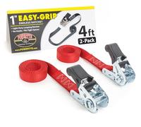 PowerTye Cricchetto senza fine facile da impugnare, leggero, 2,5 cm x 1,2 m (senza ganci), limite di carico di lavoro 181,4 kg, resistenza alla rottura, rosso, confezione da 2