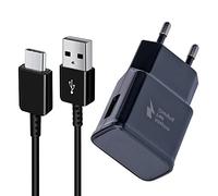 Powesky Caricabatterie USB per Samsung Phone + Cavo USB C 1,5m Compatibile con S21, S20, S10e, S9, S8 Edge/Plus/Active, Note 10, 9, 8, 7, A53, Tablette A7, A8, Serie A, Carica batterie cellulare