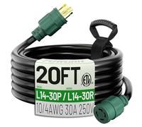 POWGRN - Cavo di prolunga per generatore da 6 m, 30 Amp, 4 rebbi, resistente, NEMA L14-30P/L14-30R, 125/250V 7500W, nero 10 Gauge SJTW cavo di alimentazione accessori per la casa