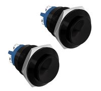 Powice 2 interruttori impermeabili da 22 mm, 2 A, interruttore a pressione autobloccante in acciaio inox, 12 V/230 V, adatto per clacson, campanello auto, auto, ecc. (sporgente) nero