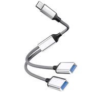 Powice Splitter USB C, splitter USB C 1 a 2, cavo USB2.0, 10 W, splitter ricaricabile USA 1 a 2, distributore US-B C, adatto per espansione dell'interfaccia US-B (argento)