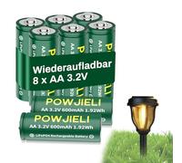 POWJIELI Batteria AA 3,2 V 600 mAh LiFePo4, batteria AA ricaricabile con bassa autoscarica per luci esterne, luci solari da giardino, luci solari a palo