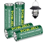 POWJIELI Batteria AA LiFePO4 da 3,2 V, 600 mAh, batterie AA ricaricabili a lunga durata per lampade solari, illuminazione esterna (AA-3,2 V - 600 mAh)
