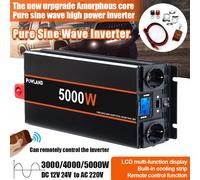 POWLAND 5000W 4000W 3000W Convertitore di potenza DC 12V 24V a AC 220V Onda sinusoidale pura Convertitore inverter per auto Telecomando Presa UE