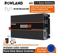 POWLAND Inverter a onda sinusoidale pura DC 12V 24V a AC 220V 8000W 6000W convertitore portatile Power Bank LCD Inverter solare presa ue