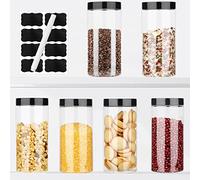 Powmag Contenitori vuoti in plastica con coperchio, 6 pezzi, chiusura ermetica, colore nero, per arachidi, spezie, biscotti, caramelle e cibo secco, barattoli vuoti per la conservazione