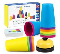 Powmag Quick Stacking Cups Game, Gioco impilabile con 12 Speed Cups, 50 carte e 1 campanello chiamata, tazza impilabile, tazza di allenamento, genitori interattivi per bambini, giocattolo (piccolo)