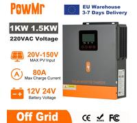 PowMr 1000W 1500W Inverter solare ibrido 12V 24V 220V Off Grid Inverter a onda sinusoidale pura Doppia uscita con caricatore solare MPPT 80A