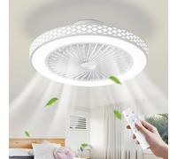 POWROL Ventilatore da Soffitto con Luce 48 cm Rombi Chiuso Ventola Soffitto Reversibile 6 Velocità 3 Colori Regolabile LED Lampadari con Ventola Silenzioso Memoria Timer soggiorni Cucine