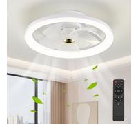 POWROL Ventilatore da Soffitto con Luce e Telecomando, Ventilatore da Soffitto Senza Pale Regolabile 3 Colori Reversibile Ventilatore da Soffitto Silenzioso 4 Velocità Timer per Camera da letto