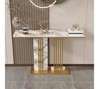 POWRZZZY Consolle Moderna per l'ingresso,Consolle con Piano in Pietra Sinterizzata,Tavolino da Divano con Struttura in Ferro Battuto,per Soggiorno Ingresso Corridoio(Gold,150x30x80cm)