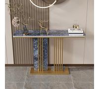 POWRZZZY Consolle Moderna per l'ingresso,Consolle con Piano in Pietra Sinterizzata,Tavolino da Divano con Struttura in Ferro Battuto,per Soggiorno Ingresso Corridoio(Blue+Gold,150x30x80cm)