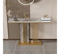 POWRZZZY Consolle Moderna per l'ingresso,Consolle con Piano in Pietra Sinterizzata,Tavolino da Divano con Struttura in Ferro Battuto,per Soggiorno Ingresso Corridoio(Grey+Gold,100x30x80cm)