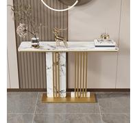 POWRZZZY Consolle Moderna per l'ingresso,Consolle con Piano in Pietra Sinterizzata,Tavolino da Divano con Struttura in Ferro Battuto,per Soggiorno Ingresso Corridoio(Gold+White,100x30x80cm)