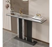 POWRZZZY Consolle Moderna per l'ingresso,Consolle con Piano in Pietra Sinterizzata,Tavolino da Divano con Struttura in Ferro Battuto,per Soggiorno Ingresso Corridoio(Black+Grey,100x30x80cm)