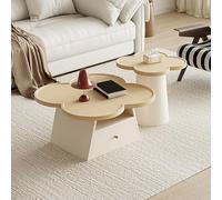 POWRZZZY Tavolino da Caffè Forma del Fiore Soggiorno Set di 2 Tavolini da Caffè Salvaspazio con Spazio Riporre Gli Oggetti Facile da Montare per Soggiorno Camera Da Letto(White,70x40cm+46x51cm)