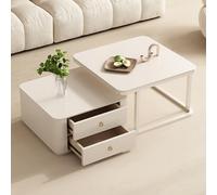 POWRZZZY Tavolino da Caffè per Soggiorno,Set 2 Tavolini da Caffè Sovrapponibili,Wohnzimmer Tisch für Couch,con Cassetto Portaoggetti,Salvaspazio,für Wohnzimmer Heim Büro(White,70 * 43+60 * 36cm)