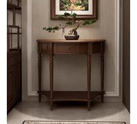 POWRZZZY Tavolino Da Ingresso A Mezzaluna,consolle Vintage In Legno Massello,con Angoli Curvi E Gambe Spesse,mensola Portaoggetti Per Ingresso,per Corridoio E Soggiorno(Walnut,60x30x80cm)