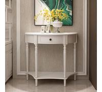 POWRZZZY Tavolino Da Ingresso A Mezzaluna,consolle Vintage In Legno Massello,con Angoli Curvi E Gambe Spesse,mensola Portaoggetti Per Ingresso,per Corridoio E Soggiorno(White,90x35x88cm)