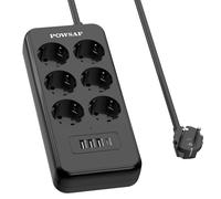 POWSAF Regleta di prese con porta USB-C, 6 prese di corrente, 3 porte USB-A e 1 porta USB-C, con interruttore, adatta per il lavoro da casa - Nero.