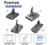 Powtree 21.6V 6000mAh batteria di ricambio per Dyson V6 V7 V8 V10 Series SV07 SV09 SV10 SV12 DC62 batteria per aspirapolvere portatile 1 Piece 6.0Ah v6