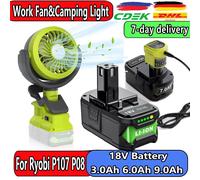 Powtree Ventilatore senza fili e luce da campeggio per Ryobi P107 P108 Batteria Officina da campeggio Vento forte Adatto a vari scenari Only fan