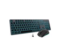 POWZAN Tastiera e mouse wireless retroilluminato, tastiera wireless ricaricabile silenziosa combinata, mouse jiggle, tastiera USB senza fili 2.4 G, sottile, full size per Apple iMac, MacBook, laptop e