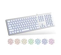 POWZAN - Tastiera in alluminio silenziosa con cavo retroilluminato, sottile Chiclet, compatibile con Apple iMac, MacBook, Mac e PC, tastiera USB, tastiera numerica RGB, colore: Bianco argento