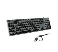 POWZAN Tastiera retroilluminata cablata per Windows/Mac, tastiere in alluminio sottile e abbastanza full size che si illuminano con doppia interfaccia USB A/USB C, compatibile con iMac, MacBook, iPad,