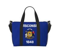 Powzjzw Borsa da viaggio con bandiera dello Stato del Wisconsin per il fine settimana, borse da lavoro da donna, borse da ospedale per lavoro e parto, borsa per bagagli, nero, taglia única, Nero ,