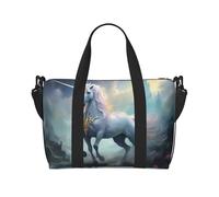 Powzjzw Borsone da viaggio con unicorni in fuga, borsa da viaggio per fine settimana, borse da ospedale per donne borse da ospedale per lavoro e consegna borsa per bagagli durante la notte, Nero ,