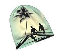 Powzjzw Coppia sposata che cammina sulla spiaggia modello berretto elastico senza tesa da uomo e da donna, cappello casual lavorato a maglia, caldo e resistente, confortevole nero