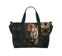 Powzjzw Jungle Tiger Borsone da viaggio Weekender Carry On Tote Bags per donne borse ospedaliere per lavoro e consegna borsa per bagagli durante la notte, Nero , Taglia unica