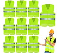 POWZOO 10 Pezzi Gilet Catarifrangente,Gilet Alta visibilità,Gilet di Sicurezza Gilet Giallo Fluorescente,Giubbotti di Sicurezz Antiforatura,per Cantiere,Conducenti,Assistenza Stradale e Altro Ancora.