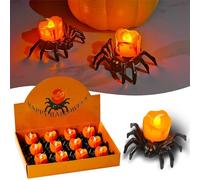 POWZOO 12 Pezzi Candele LED,Luci di Candela di Halloween con Effetto spettrale a Forma di Ragno,sicure Senza Fiamma.Perfette per Creare scenari Spaventosi e Decorazioni festivaliere per Halloween.