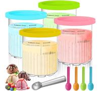 POWZOO 4 Pezzi Contenitori per Gelato Di Ricambio, 800 ML Contenitore Creami,per Ninja Creami Deluxe Serie NC501 NC500, con Coperchi,Cucchiaio di alluminio e 4 Cucchiai,Senza BPA.