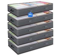 POWZOO 5 Pezzi 90L Contenitori Sottoletto,Contenitore Sottoletto Pieghevole,100x50x18cm,con Finestra Trasparente - Maniglia Rinforzata,per Organizer Trapunte Abiti Stagionali(Grigio)