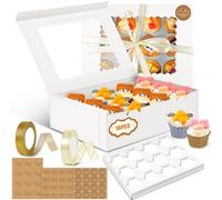 POWZOO Confezione da 16 Pezzi 12 Fori Scatole per Cupcakes,Scatola per Muffin con Finestra Trasparente+Nastro + Adesivi,Robusta Scatola di Cartone Bianca,per Decorare Torte e Trasporto Cupcake.