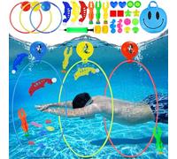 POWZOO Giocattoli da Immersione,27 Pezzi Giochi d'Acqua per Piscina,Anelli da Immersione Regalo per Bambino 5-12 Anni Giocattolo subacqueo Estivo all'aperto.