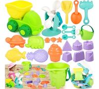 POWZOO Giochi Spiaggia,24 Pezzi Giocattoli da Spiaggia per Bambini,con Secchio,Acqua Ruota,Pala, Rastrello, Stampi,Annaffiatoio,Set Giochi Estivi per Bambini 1 2 3 4 Anno.