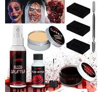 POWZOO Kit per Trucchi Halloween Make Up,8 pcs con Cera per la Pelle, Sangue Finto,Spugna ect, Gel di Sangue Finto Che Fa Cicatrice Artificiale,per Trucco Adatto Halloween Cosplay, Vampire Makeup Kit