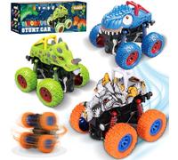 POWZOO Monster Truck Giocattolo, 3 Pezzi Inerziale Tirare Indietro Auto,Rotazione a 360 Gradi,Dinosauri camion, Macchinine Giocattoli, per Migliore Regalo Bambini 3-10 Ann.