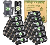 POWZOO Sacchetti cane cacca,36 rotoli / 540 pezzi Sacchetti igienici per cane,con dispenser e clip per guinzaglio,per bisogni dei Cani, Raccogli Feci, Pet Bag, Profumati, Nero